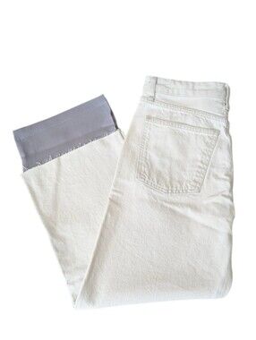 NWOT Zara Raw Hem Denim Jeans with Fabric Trim Ankle Cropped 4 Small Off White